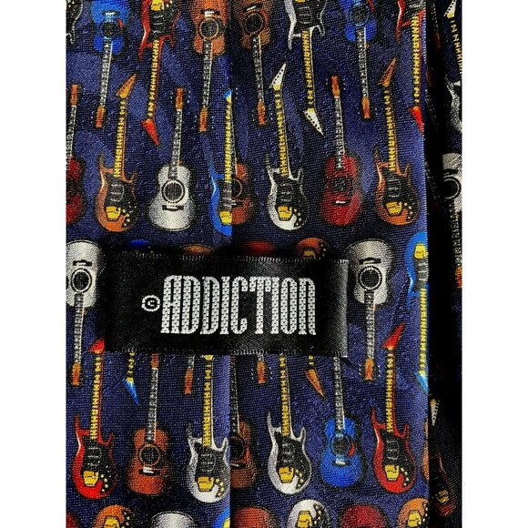 Addiction Guitar Pattern Mens Tie Classic Musicians Novelty Professional Navy - Picture 2 of 4